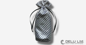 Round organza pouch white with black dots
