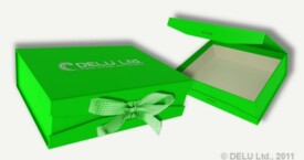 Caja para fotos con cinta atada ; Verde